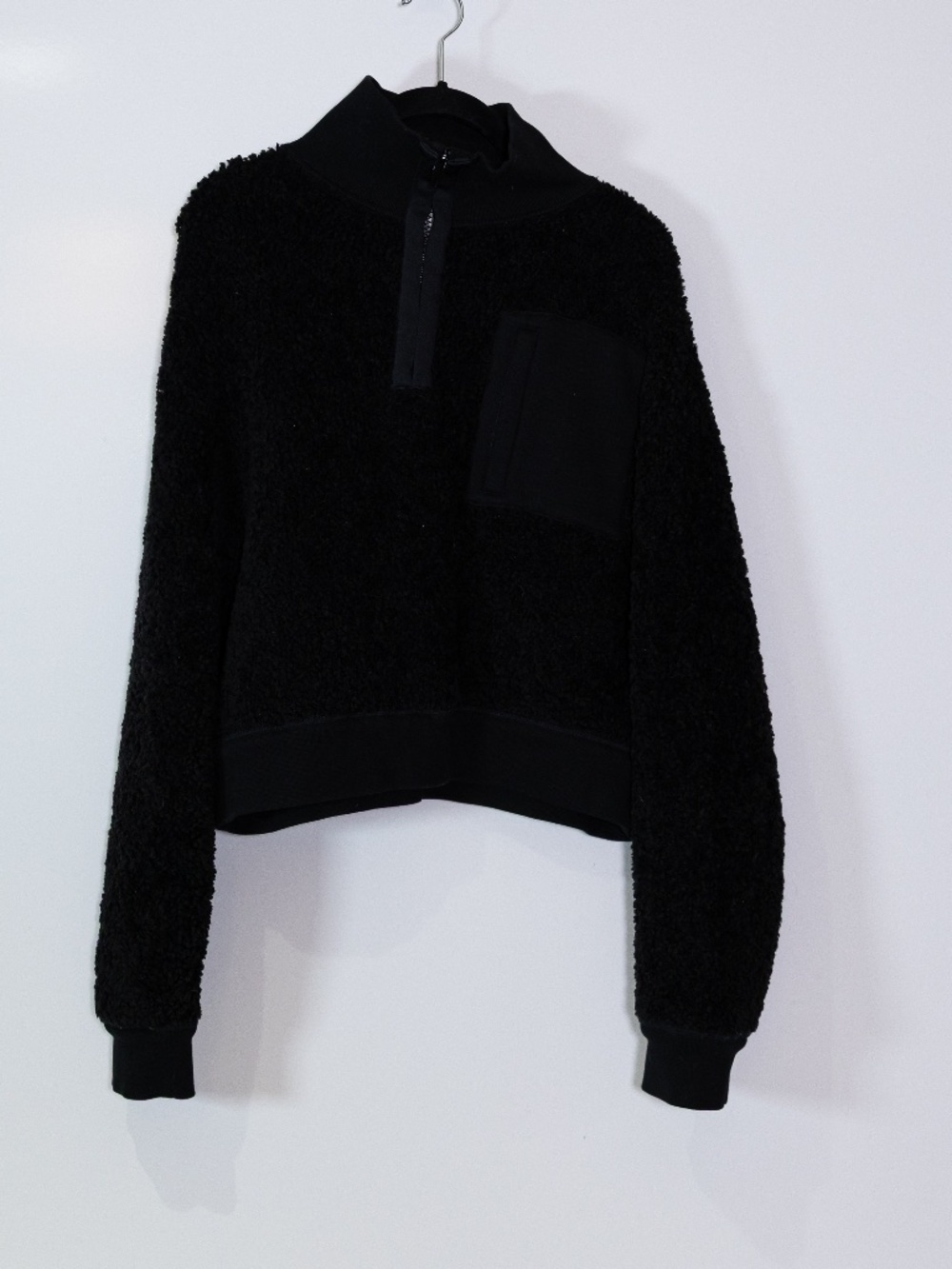 Alexander Wang Women's Teddy Shearling Fuzzy Quarter Zip Pullover Sweater Black